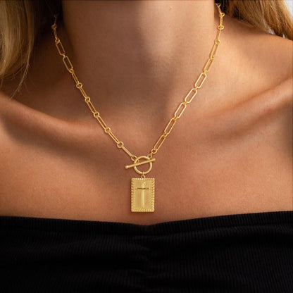 ✝️ Kun i dag 49 % rabat - Korsvedhæng Paperclip-halskæde, 14K guld- og sølvbelagt, unisex, vandtæt og svedresistent, farvefas