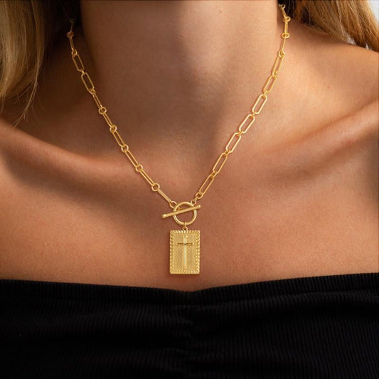 ✝️ Kun i dag 49 % rabat - Korsvedhæng Paperclip-halskæde, 14K guld- og sølvbelagt, unisex, vandtæt og svedresistent, farvefas