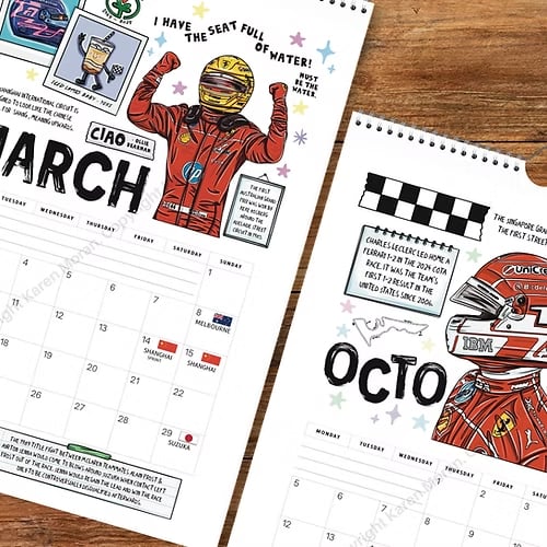 🏎️📅F1 Scrapbook Race Calendar 2026 - Den ultimative vægkalender til racerfan