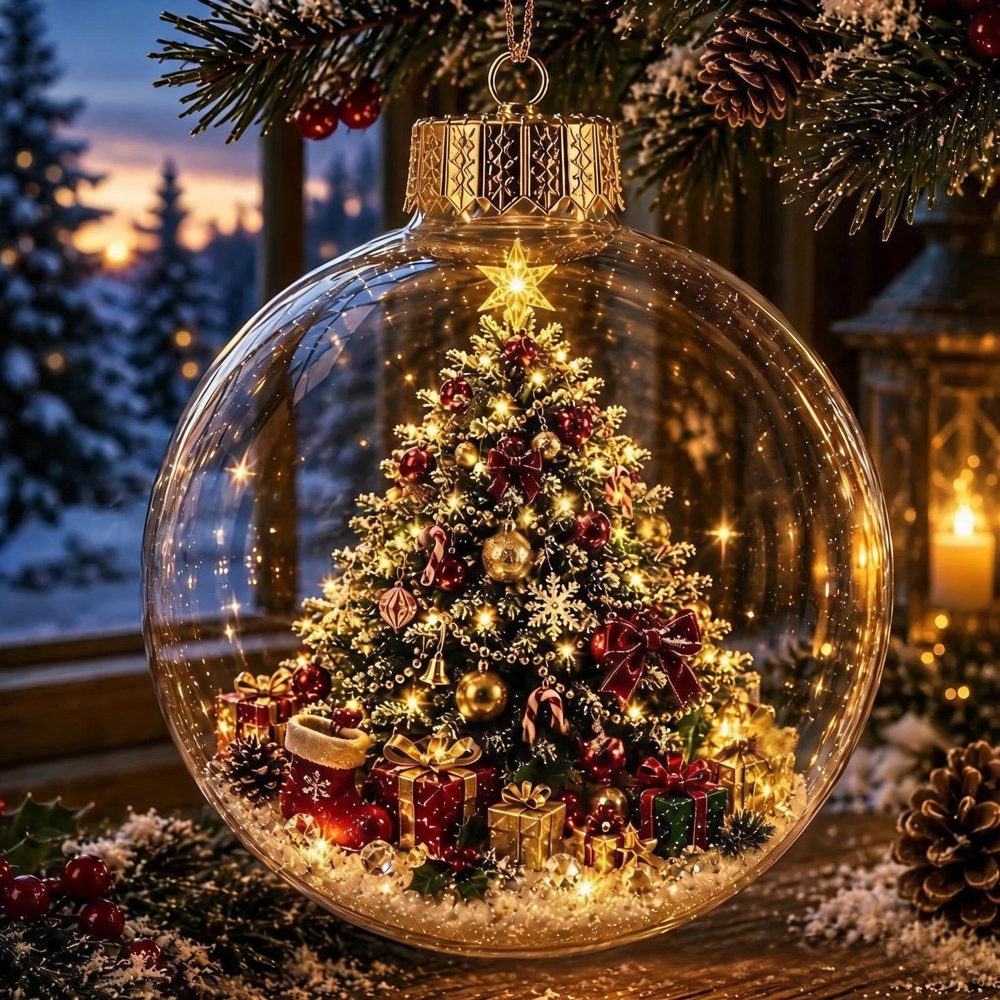 🎄Lysende julekugle med diorama – En lille vinterverden i dine hænder