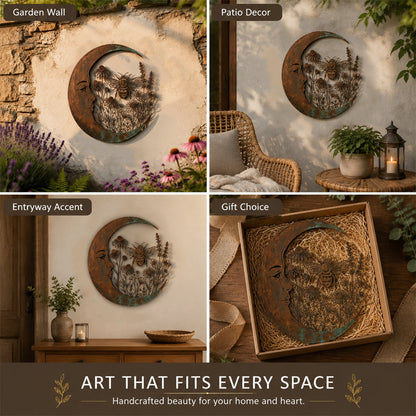 🌙Vægdekoration »Enchanted Moon Garden« – Vintage-inspireret metalvægdekoration med naturmotiver