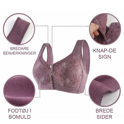 Køb en og få en gratis (2 stk)🎁🌸Blød bomulds-bh med frontprint, stor størrelse, bøjle