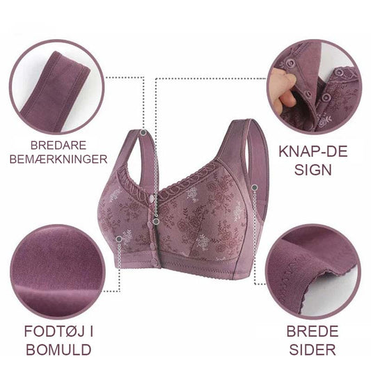 Køb en og få en gratis (2 stk)🎁🌸Blød bomulds-bh med frontprint, stor størrelse, bøjle