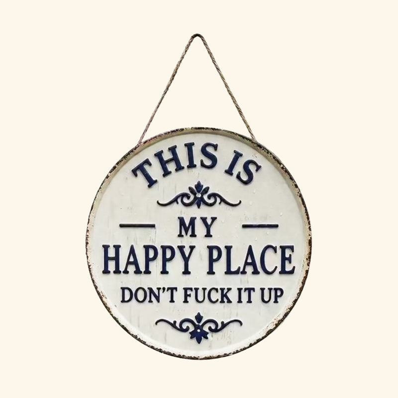 ✨Happy Place – Vintage-skilt i metal