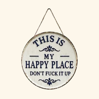 ✨Happy Place – Vintage-skilt i metal