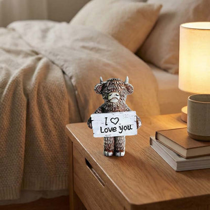 Highland Cow »I ❤️ Love You« harpiksstatu