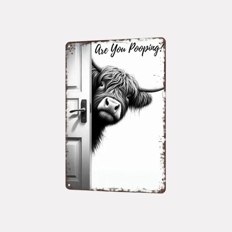 🐄 Den frække besøgende: Vintage Highland Cow-skilt