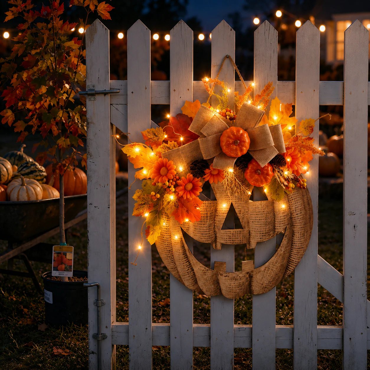 🎃✨ Lysende græskar-krans af ju