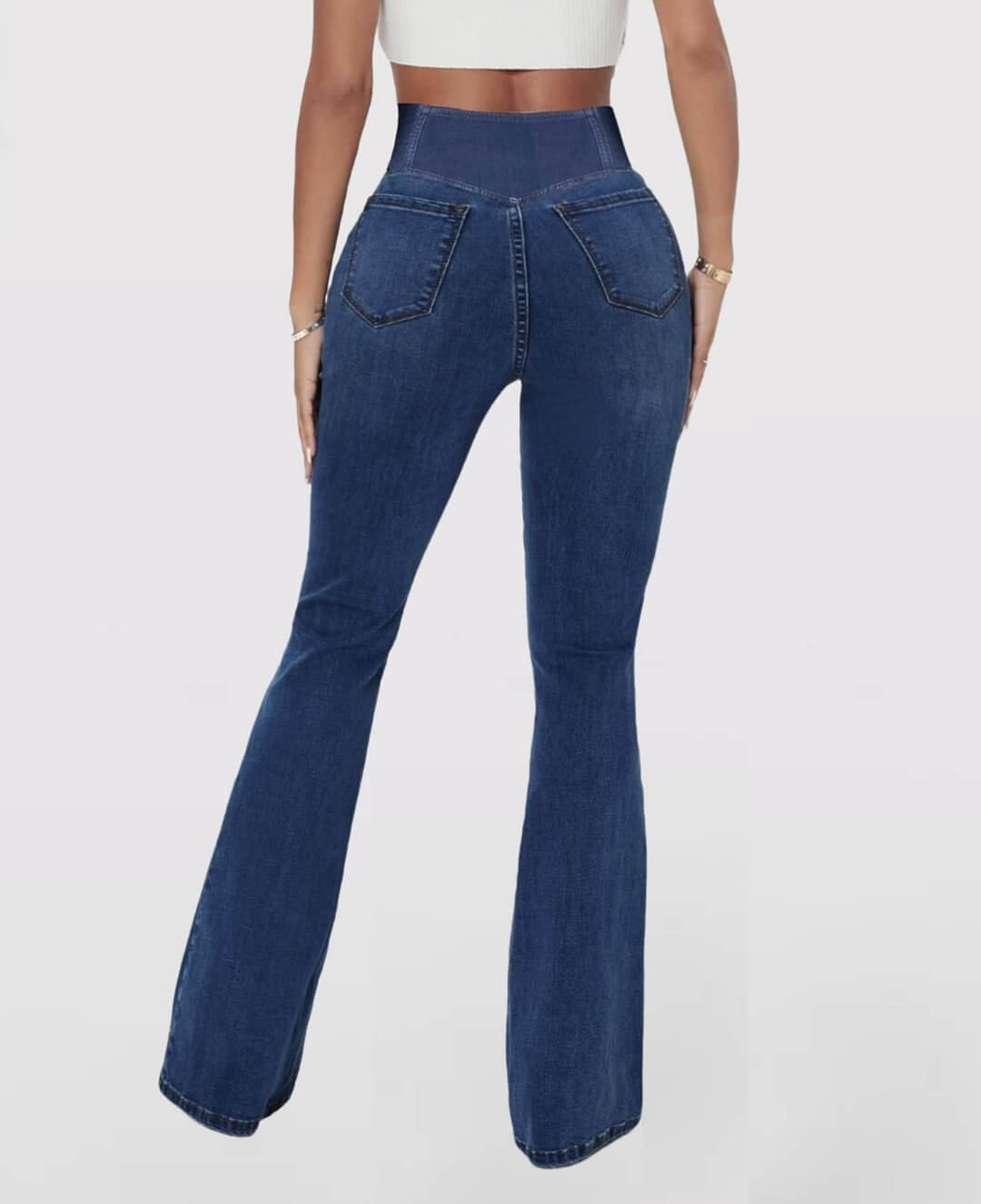 LAST DAY SALE 49% OFF🔥Høj talje med krydsede lommer Stretchy strikkede casual flare jeans
