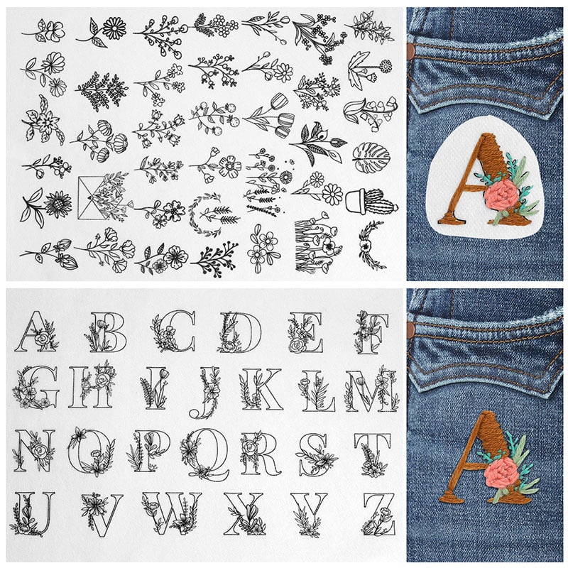 🌸Blomsterlinjer Designede blomsterbordurmønstre Broderimønstre – Broderi & Stitch for begynder