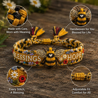 🌼Velsignelser & håb 🐝2026 Limited Edition – håndlavet armbånd med vævet bi-motiv