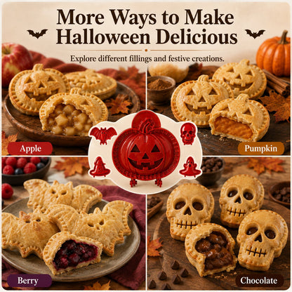 🎃 Halloween-sæt med mini-tærteforme – 8 uhyggelige motiver til nem festlig bagning