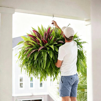 🌿 Naturtro kunstig bregne og rød dracaena: UV-bestandig udendørsplante! ✨