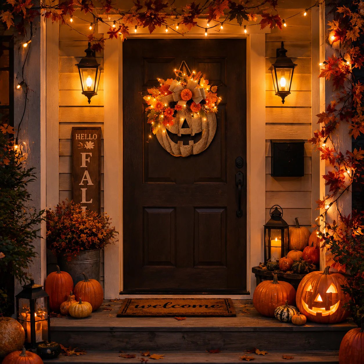 🎃✨ Lysende græskar-krans af ju