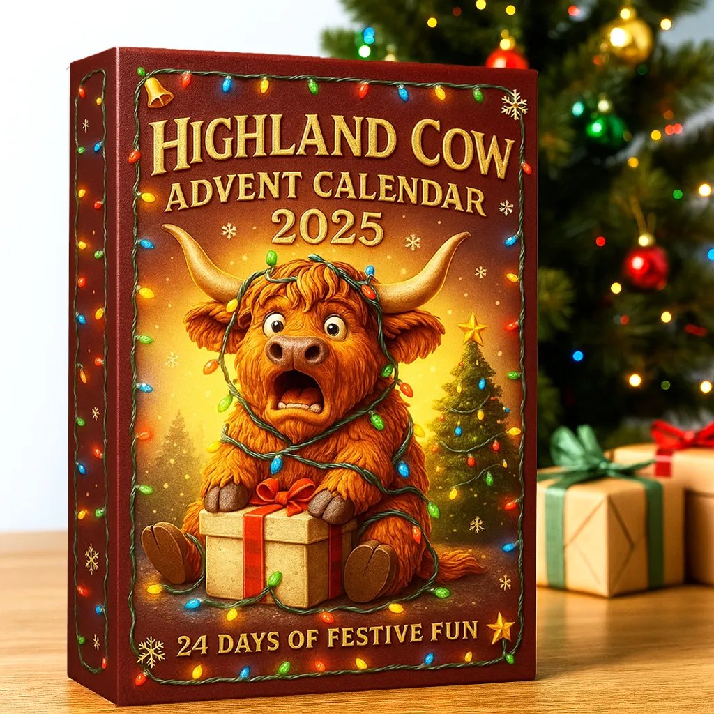 🐮Highland Cow-julekalender 2025🎄✨ - 3D håndlavet Highland Cow-dukke (24 stk.)