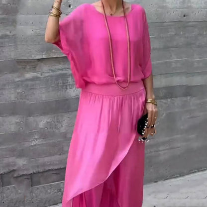 🌹 Løs top og bukser med brede ben Chiffon 2-delt sæt