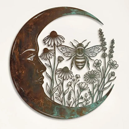 🌙Vægdekoration »Enchanted Moon Garden« – Vintage-inspireret metalvægdekoration med naturmotiver