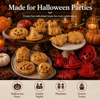 🎃 Halloween-sæt med mini-tærteforme – 8 uhyggelige motiver til nem festlig bagning