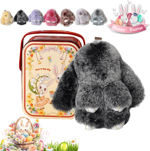 🐰Sød påskehare-nøglering i plys - gaveindpakket i blikæske, 🎁Sød påskeoverraskels