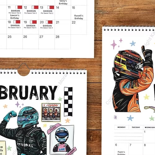 🏎️📅F1 Scrapbook Race Calendar 2026 - Den ultimative vægkalender til racerfan