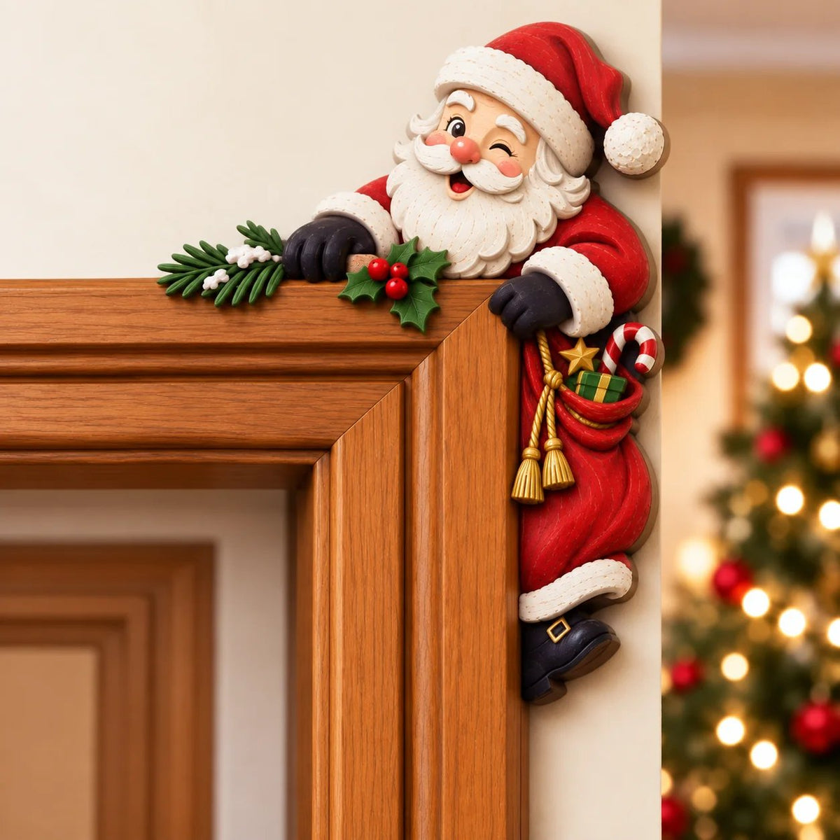 ⏰SIDSTE DAG – 50 % RABAT 🎅Julepynt til dørkarmen – »Peekaboo«-hjørnepynt