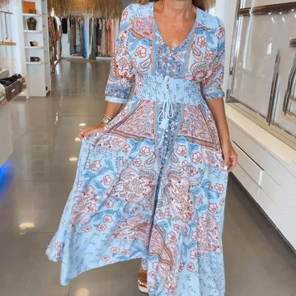 🔥Kvinders elegante blomstertegninger med lang kjole