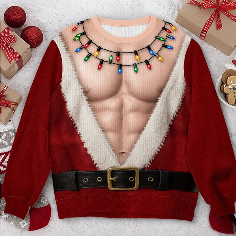 🎅 Sjov julemand-julebluse med lange ærmer | Sjov festbluse til julen