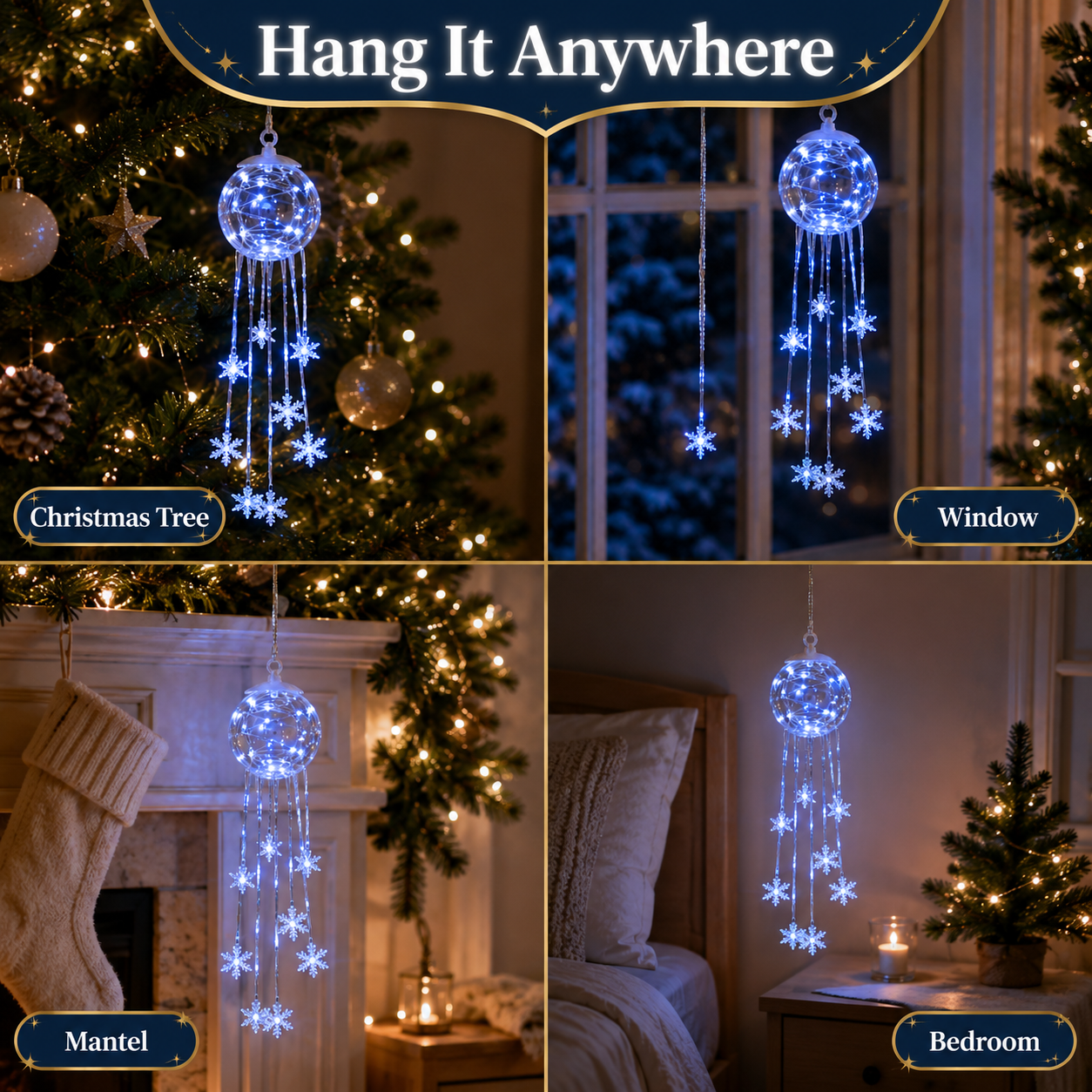 Winter Magic Snowflake Cascade – LED-julekugle til at hænge op❄️