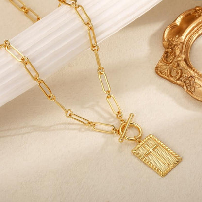 ✝️ Kun i dag 49 % rabat - Korsvedhæng Paperclip-halskæde, 14K guld- og sølvbelagt, unisex, vandtæt og svedresistent, farvefas