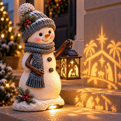⛄️🎄Snowman Nativity Glow™ – Solcelledrevet juletrappelygte med projektion af den hellige familie🌙