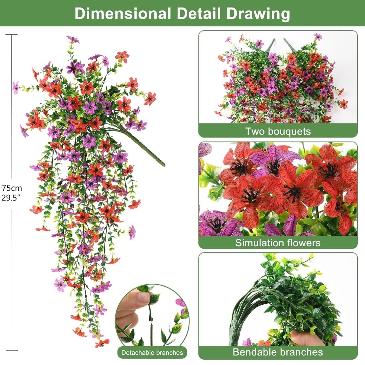 Udendørs kaskade af tusindfryd og eukalyptusblomster – UV-bestandige