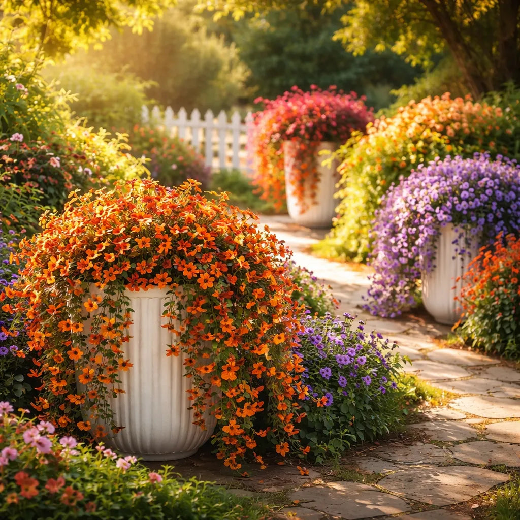 Udendørs kaskade af tusindfryd og eukalyptusblomster – UV-bestandige