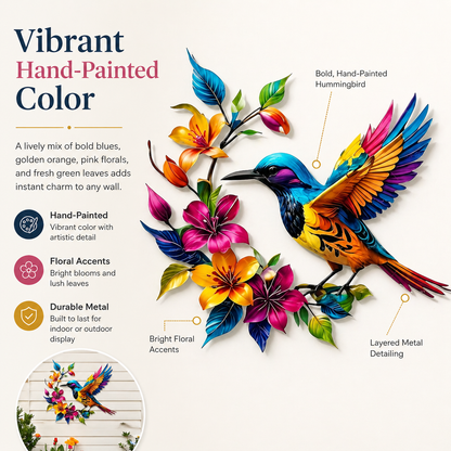 Hummingbird Bloom – Vægdekoration i metal