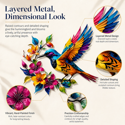 Hummingbird Bloom – Vægdekoration i metal