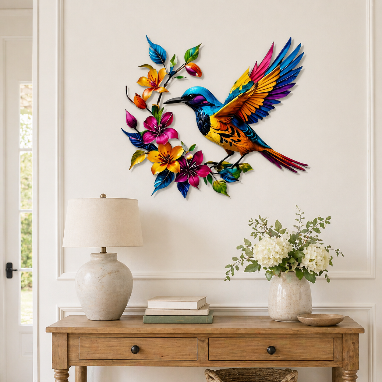 Hummingbird Bloom – Vægdekoration i metal