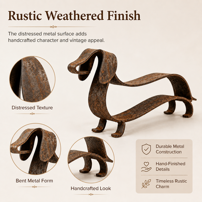 Rustik metalkulptur af en gravhund