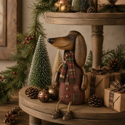 🎄 Vintage jule-dachshund til hylden | Festlig hundepynt