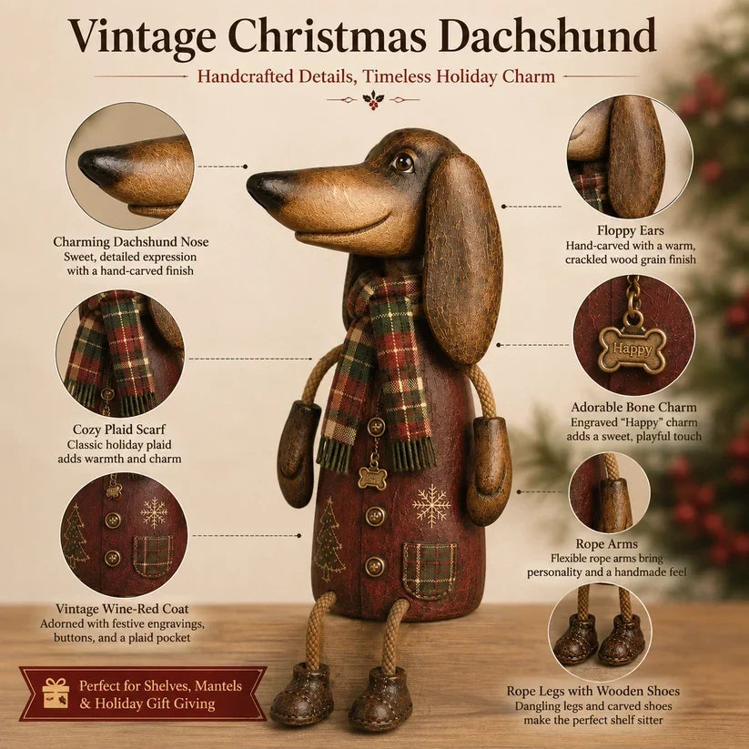 🎄 Vintage jule-dachshund til hylden | Festlig hundepynt