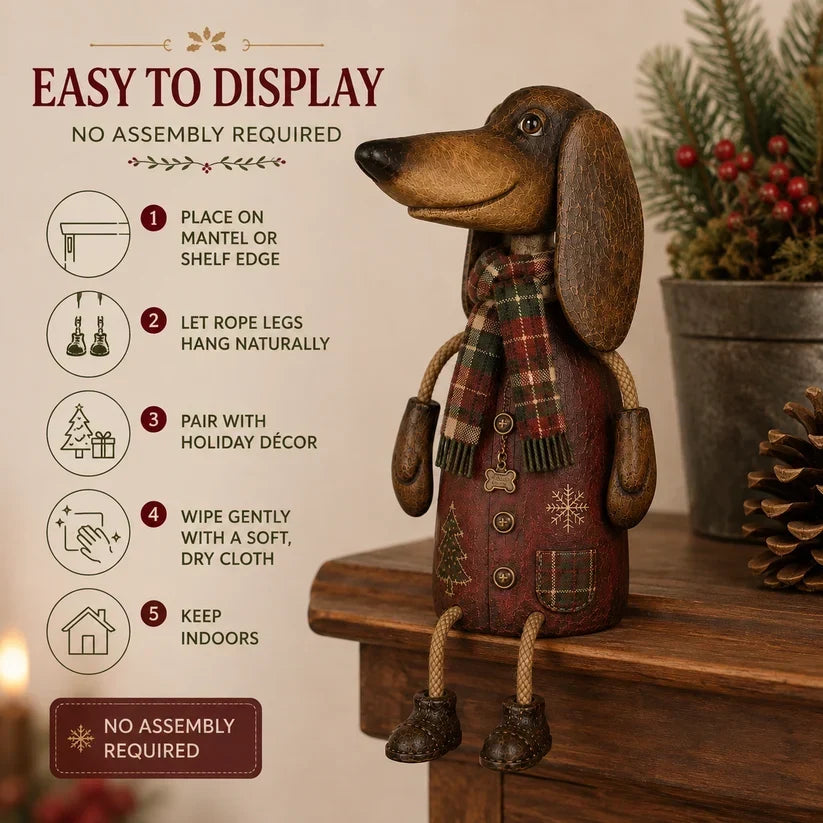 🎄 Vintage jule-dachshund til hylden | Festlig hundepynt