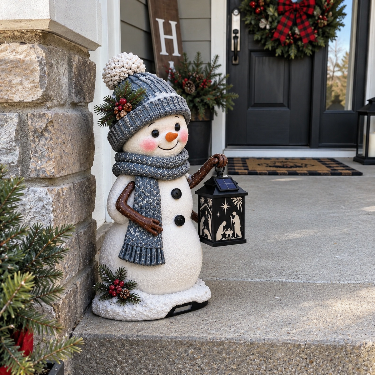 ⛄️🎄Snowman Nativity Glow™ – Solcelledrevet juletrappelygte med projektion af den hellige familie🌙