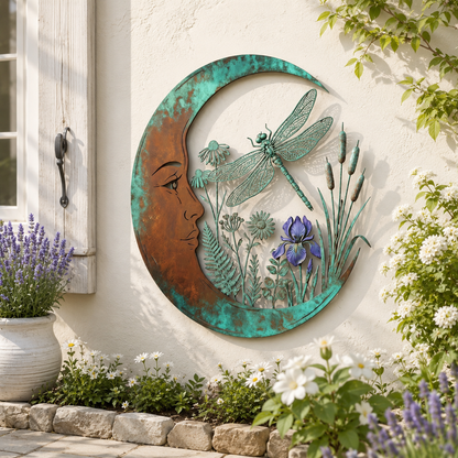 🌙Vægdekoration »Enchanted Moon Garden« – Vintage-inspireret metalvægdekoration med naturmotiver