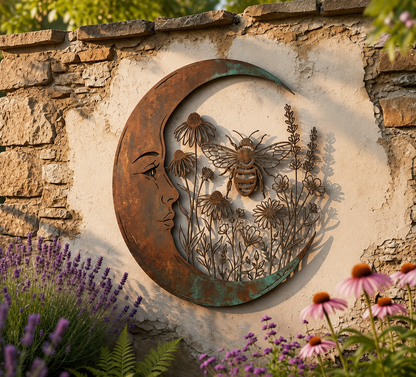 🌙Vægdekoration »Enchanted Moon Garden« – Vintage-inspireret metalvægdekoration med naturmotiver
