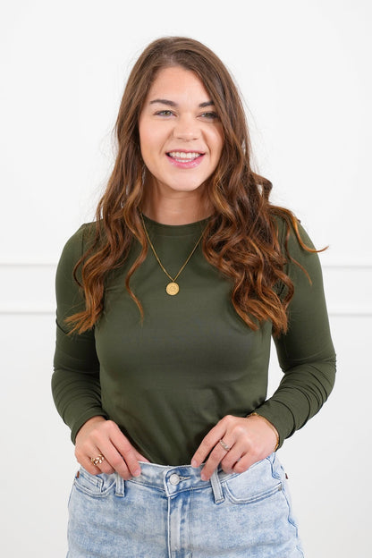 Langærmet T-shirt med rund halsudskæring i børstet mikrofiber