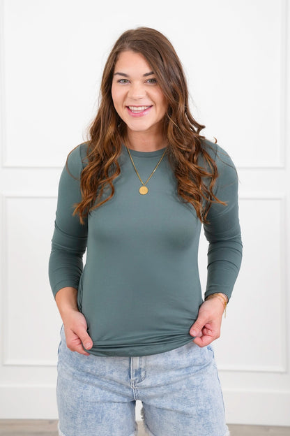 Langærmet T-shirt med rund halsudskæring i børstet mikrofiber