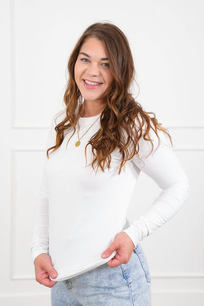 Langærmet T-shirt med rund halsudskæring i børstet mikrofiber