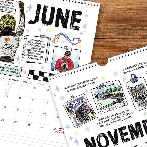 🏎️📅F1 Scrapbook Race Calendar 2026 - Den ultimative vægkalender til racerfan