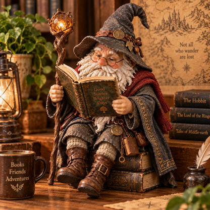 🔥SIDSTE DAG – 50 % RABAT🧙‍♂️ Den omvandrende lærde nisse – Figur af den fortryllede læse-troldmand