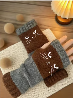 🐱 Søde strikkede handsker til kvinder med katte-motiv – til varme hænder og frie fingre