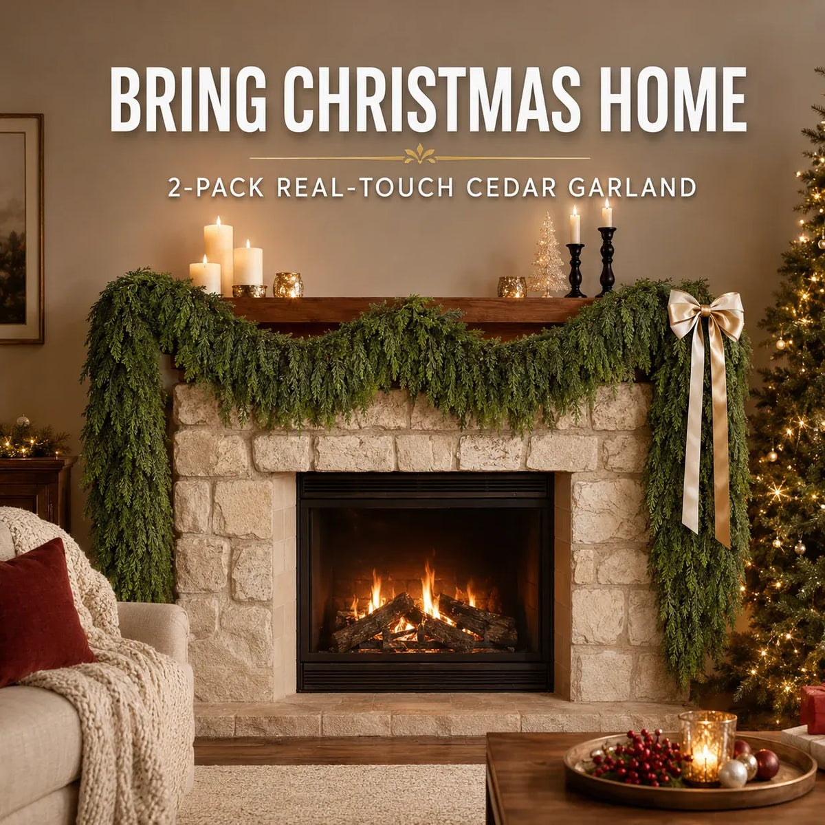 🎄 2-pak med Real-Touch-cederkrans – frodigt julegrønt