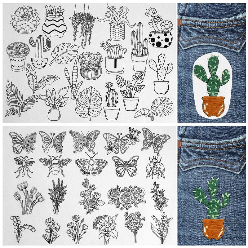 🌸Blomsterlinjer Designede blomsterbordurmønstre Broderimønstre – Broderi & Stitch for begynder